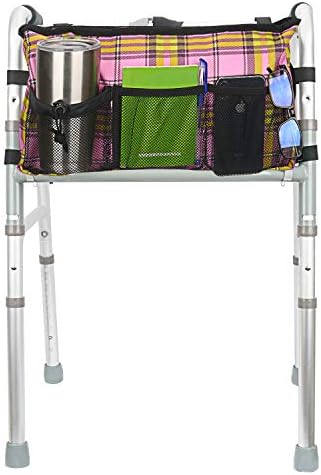 Update Walker Bag Hand Free Storage Bag Walker Attachment Handicap Basket Pouch for Rollator, Wheelchair, Folding Walkers (Colorful-Pink)