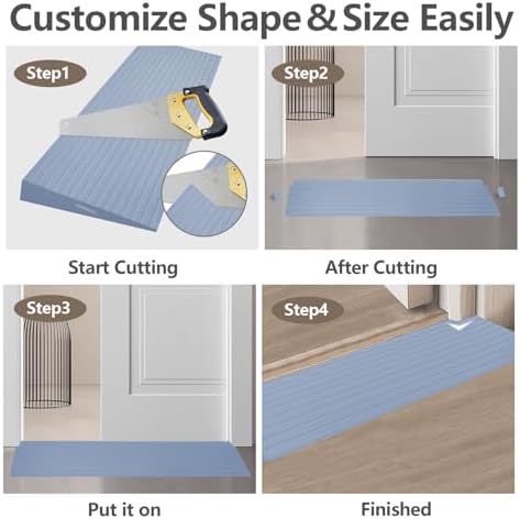 Threshold Ramp for Doorways 2" Rise- Odorless Indoor Entry Ramp- Non-Slip& Cuttable Handicap Ramp for Wheelchairs, Robot Vacuum Cleaners, Scooters, Strollers- Fog Blue- 2″Rise (31.5″×8.7″)