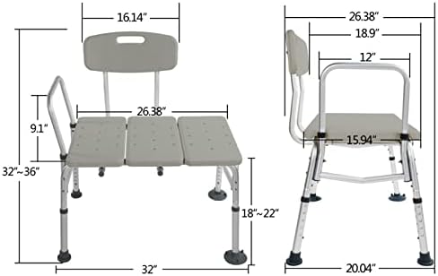 Winado Tub Transfer Bench for Bathtub with Backrest & Armrest, Supports up to 330 lbs Aluminium Alloy Bath Chair, Gray