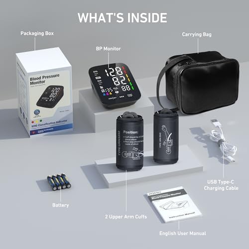Blood Pressure Monitor for Home Use - 2 Size Cuffs (9"-17" & 13"-21"), Fits Medium, Large & Extra Large XL Upper Arms, Accurate Digital Automatic BP Machine, 5" LED Display, 3-User Mode, Model U80A