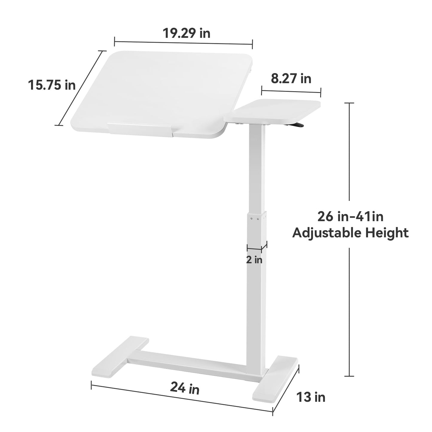 Kaixin Rabbit Height Adjustable Overbed Table,has Hidden Wheels and a Rotatable Tabletop,Can Be Used for Home Offices and Hospitals(White)