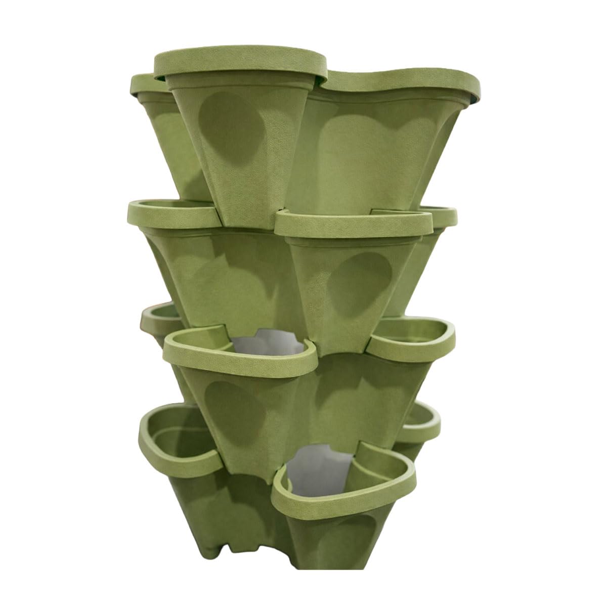 Large Vertical Planter Tower, 4 Tier Stackable Garden Planter, 16 Plant Sites, Heavy Duty Strawberry Planter, Vertical Growing System with Center Hole, Made in USA (4, Sagebrush Green, Large)