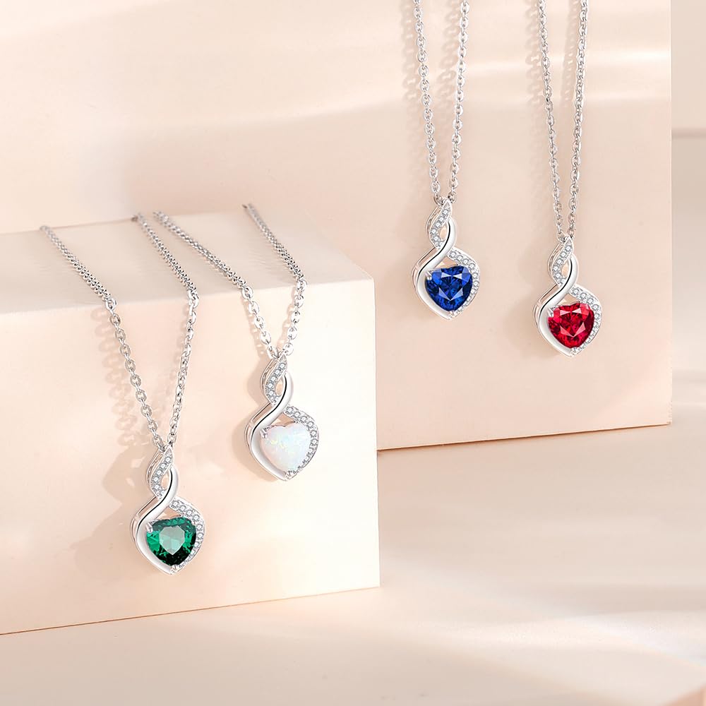 FANCIME Opal Necklace 14K Solid White Gold Heart Pendant with Diamond October Birthstone Necklace Birthday Gifts for Mom Women