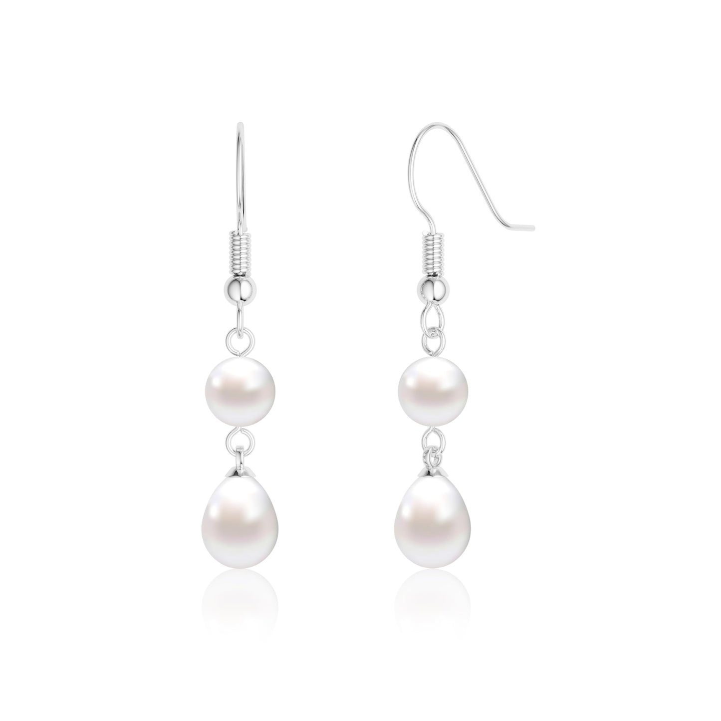 Freekiss Silver Pearl Earrings for Women: Trendy Silver Earrings 925 Sterling Silver Dangle Double Pearl Drop Earrings Simple Wedding Earrings Non Tarnish Jewelry for Women