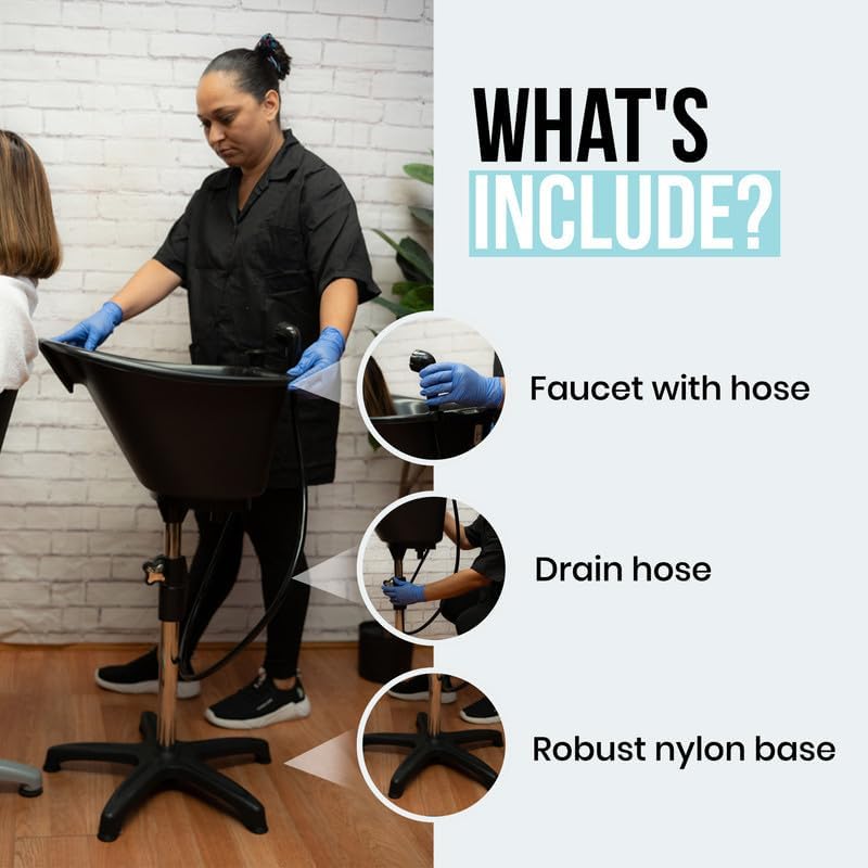Dompel Portable Shampoo Bowl, Ergonomic and Deep Portable Wash Bowl for Hairstylist and Handicap & Disabled, Seniors, Home Services, Steel Structure, Hair Washing Basin. (DOMPEL- NECK)