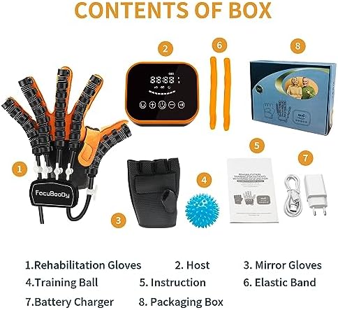 Rehabilitation Robot Gloves Equipment for Stroke Recovery, Hand Strength Exercise, and Adaptive Training Hemiplegic Finger with USB Chargeable Orange (Size S,Left Hand)