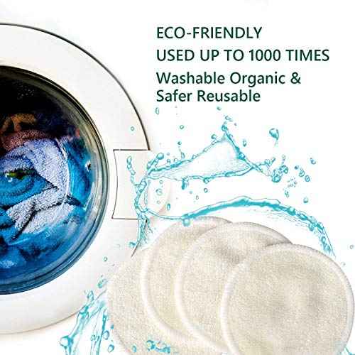20 Packs Organic Reusable Makeup Remover Pads, Washable Bamboo Cotton Rounds for All Skin Types with Cotton Laundry Bag