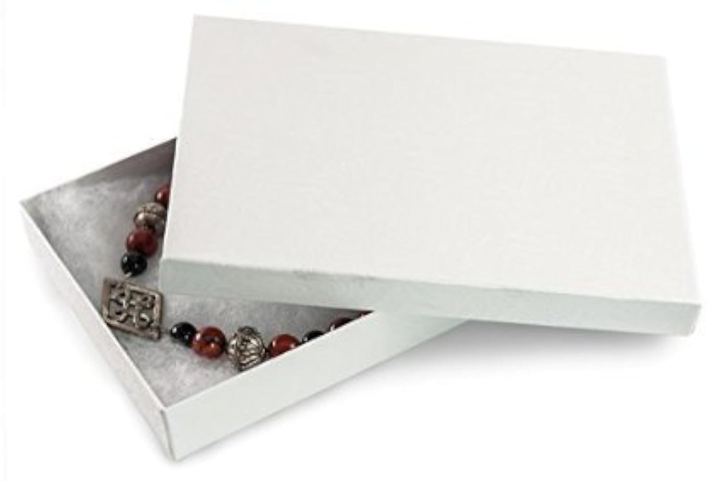 RJ Displays 25 Pack White Swirl Cotton Filled Jewelry Box Necklace, Belt Buckle, Pendant, Brooch, Bracelet, Bangle, Anklet -Size 5.25" X 3.75" X 1"