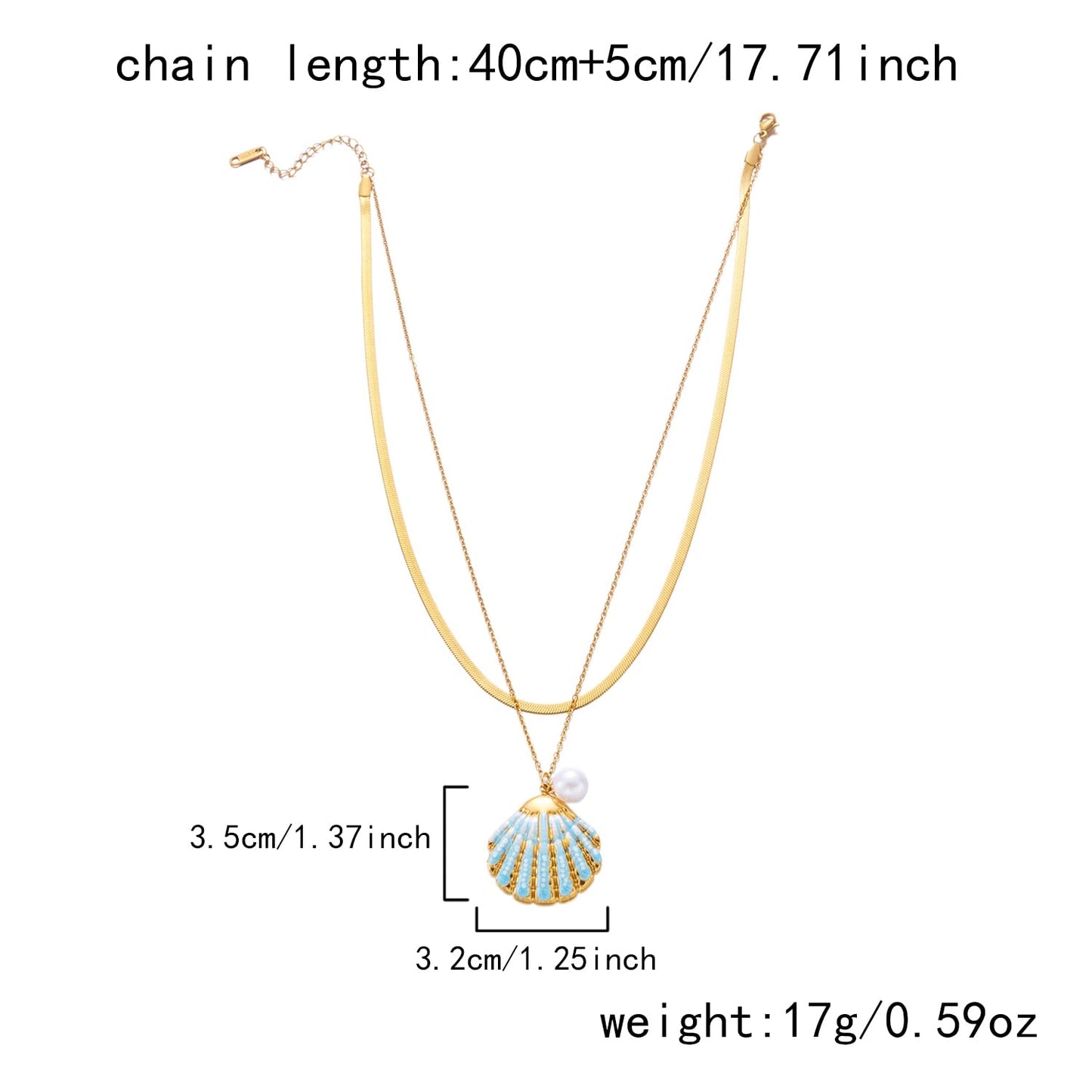 Harlermoon Gold Starfish Necklace for Women - 18K Gold Plated Stainless Steel Ocean Beach Jewelry, Sea Turtle Shell Pearl Pendant, Waterproof Non Tarnish Snake Chain Choker, Summer Vacation Mermaid Gifts (Large Shell Snake Chain)