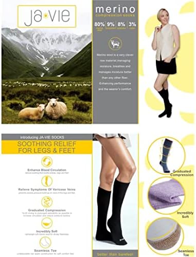ja vie JAVIE 80% Merino Wool Ultra Soft 15-20mmHg Graduated Compression Socks for Women & Men