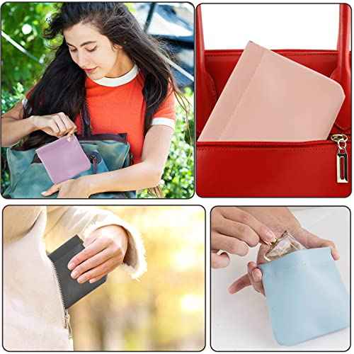 CANIPHA 4pcs Lambskin Pocket Cosmetic Bag, Waterproof Portable No Zipper Self-closing Small Makeup Pouch for Women Mini Travel Storage bag for Cosmetics Headphones Jewelry
