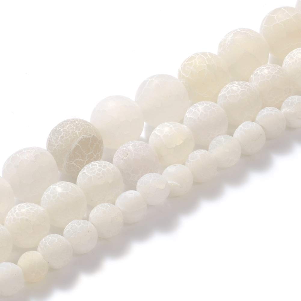 10mm Natural White Frosted Agate Gemstone Round Loose Beads Crystal Stone Bracelet Necklace Accessories Crafts for Jewelry Making DIY,1 Strand 15"