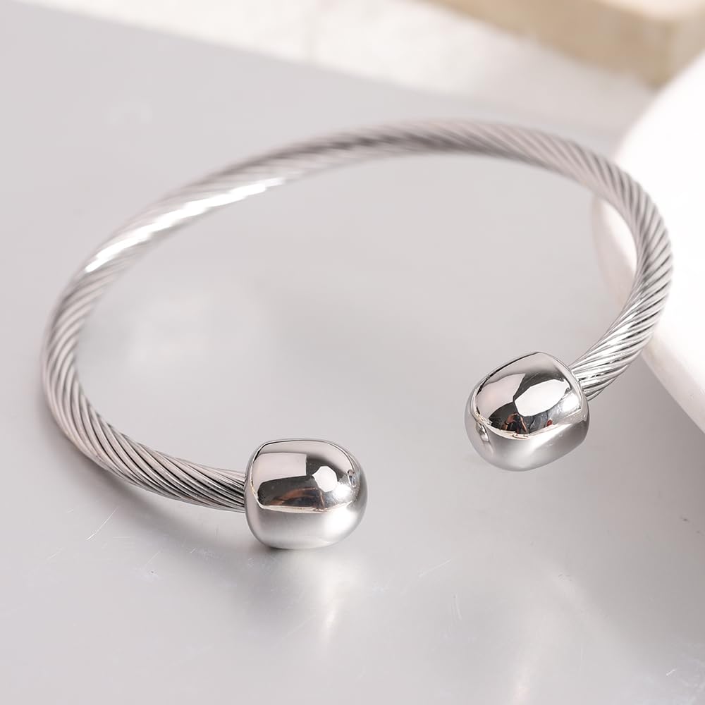 LXBQYSTO Cable Wire Twisted Cuff Bangle Bracelet For Women 14K Gold/rose/silver Stainless Steel Jewelry for Women Gift (Open-Silver1)
