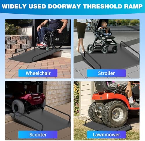 Door Threshold Ramp with Detachable Handles Fits for 2.0" to 9.0" Rise, Wheelchair Doorway Ramp for Scooters/Elderly/Walkers/Stairs(800 LBs Loading, 33.5" L*31.5" W, Alloy Iron, 37.5 LBs)