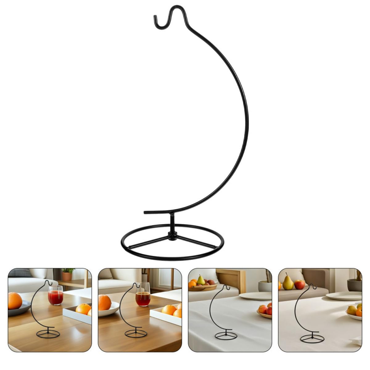 LALADEFIEE Moon-shaped Metal Flower Pot Holder Hanging Hook Stand for Air Plant Terrarium and Glass Ball Display, 2pcs Black Iron Rack for Home Décor and Indoor Ornament Hanging