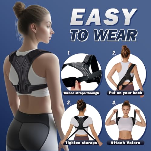 Posture Corrector for Women & Men, Adjustable Upper Back Brace with Anti-Chafing Pads for Neck/Shoulder/Back Pain Relief, Breathable Invisible Posture Brace for Office, Driving, Fitness. (Black, Small)