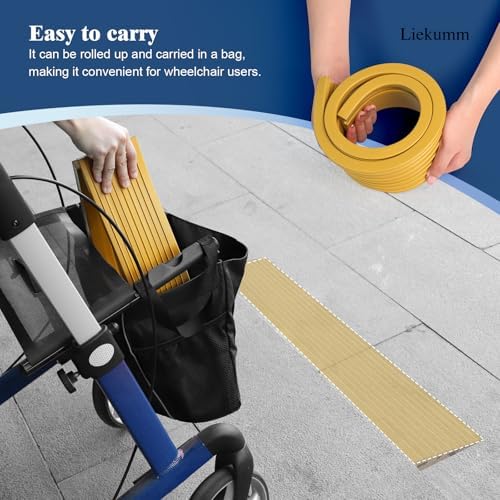 LIEKUMM 3/4" Rise PVC Threshold Ramp for Doorways, 1700 Lbs Capacity, Self-Adhesive Transition Ramp for Wheelchairs, Strollers, and Scooters, Cuttable, Black
