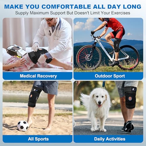 Plus Size Knee Brace for Women & Men, Patella Gel & Side Stabilizers for ACL, Meniscus Tear, Arthritis, Joint Pain and Injury Recovery, Hinged Knee Brace with Maximum Support and Strong Stability