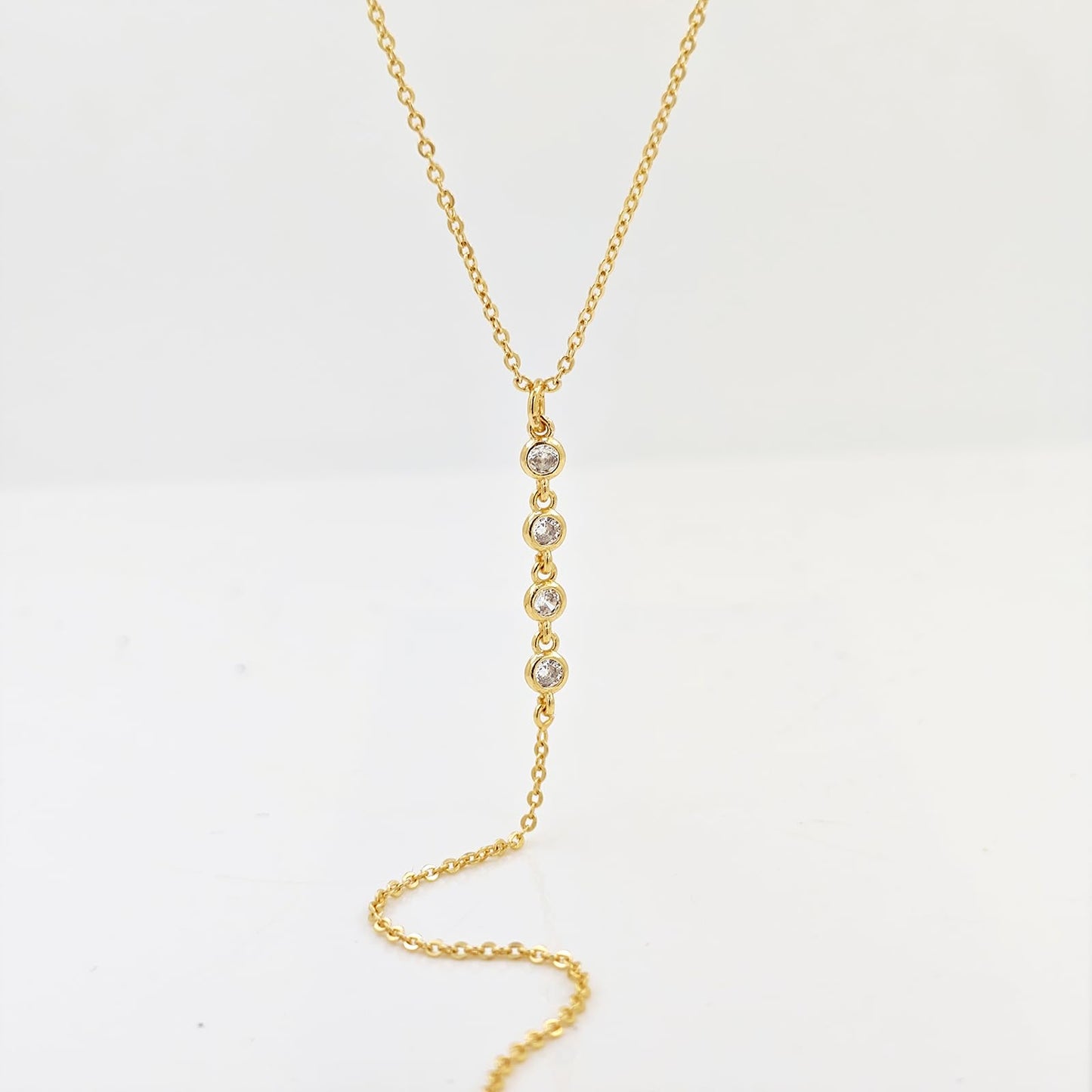 Airmb Lariat Gold Necklace for Women, Dainty Long Necklace 14k Gold Plated Layered CZ Chain Y-Shaped Body Chain Stack Drop Wedding Necklace Trendy Simple Gold Jewelry Gifts