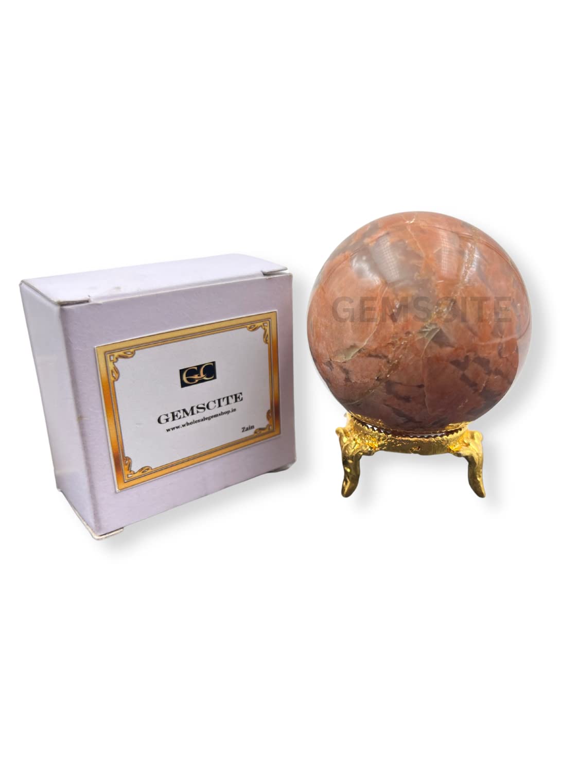 GEMSCITE Natural Moon Stone 50-55 mm Gemstone Ball Sphere with Stand Hand Carved Crystal Altar Healing Devotional Focus Spiritual Chakra Cleansing Metaphysical Gift for Men Women from India