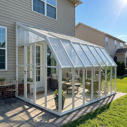 Palram Canopia Rion Sun Room 8 Ft. x 14 Ft. Solarium, Lean-to Greenhouse DIY Kit, Attach to House, Large Twin Wall Polycarbonate, 100% UV Protection for Porch, Patio Outdoors with Window Vent (White)