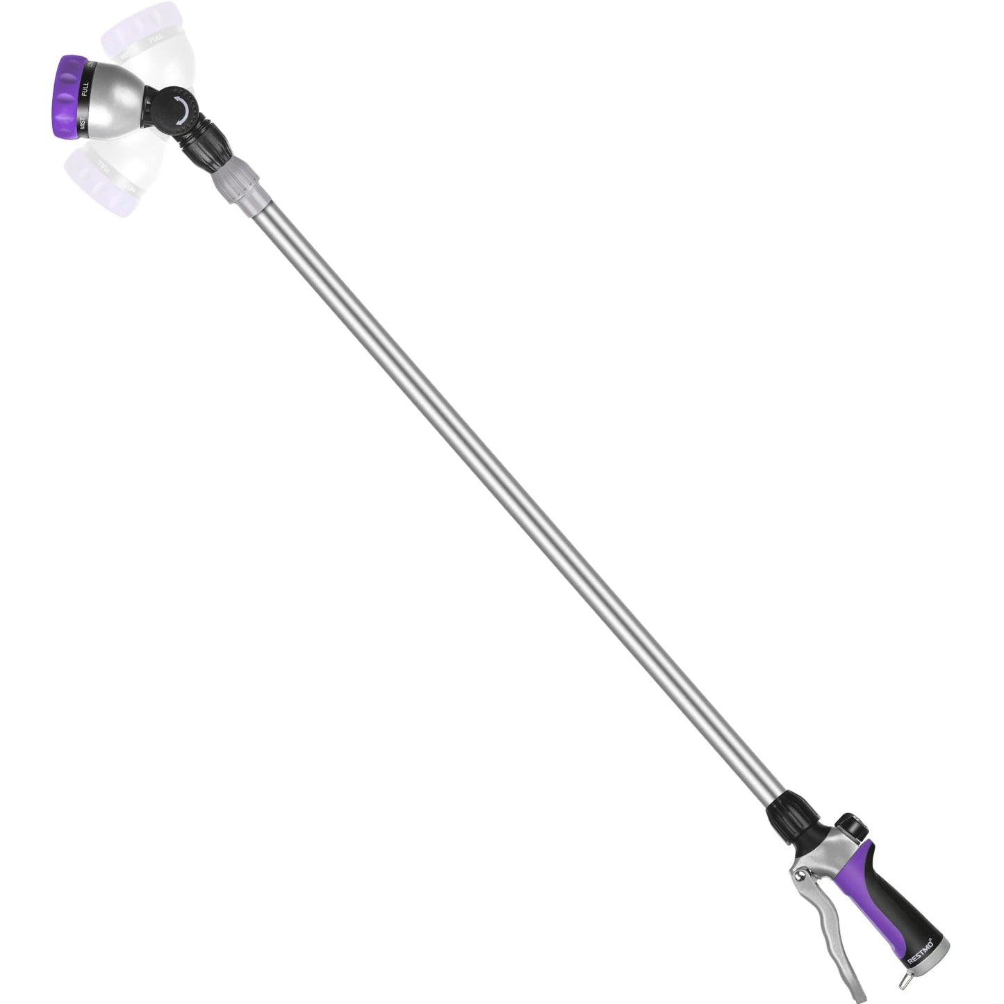 RESTMO 36â-60â Metal Watering Wand, Long Telescopic Tube | 180° Adjustable Ratcheting Head | 7 Spray Patterns | Flow Control, Perfect Garden Hose Sprayer to Water Hanging Baskets, Shrubs, Purple