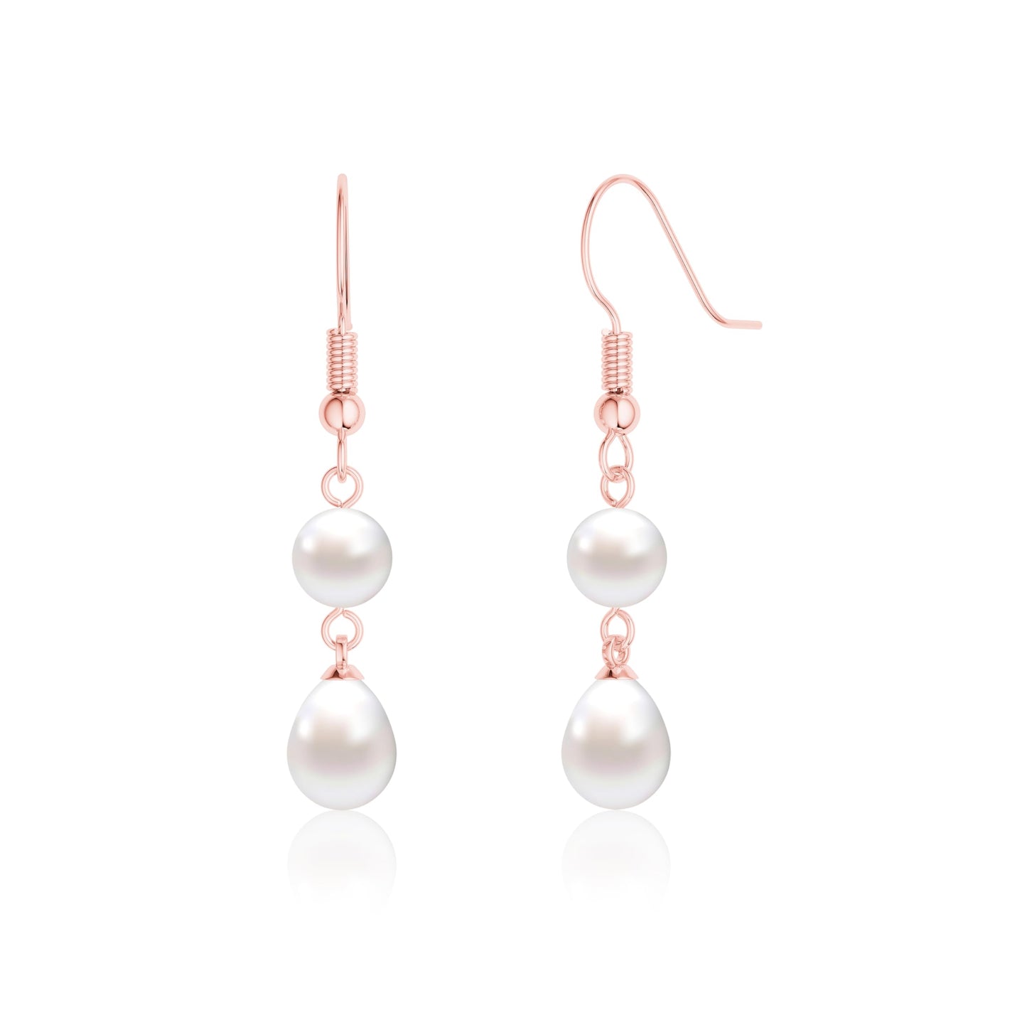 Freekiss Rose Gold Pearl Drop Earrings for Women: Trendy Dangle Earrings Dainty Hypoallergenic Rose Gold Filled Wedding Earrings Long Double Pearl Earring Set Fashion Jewelry for Women