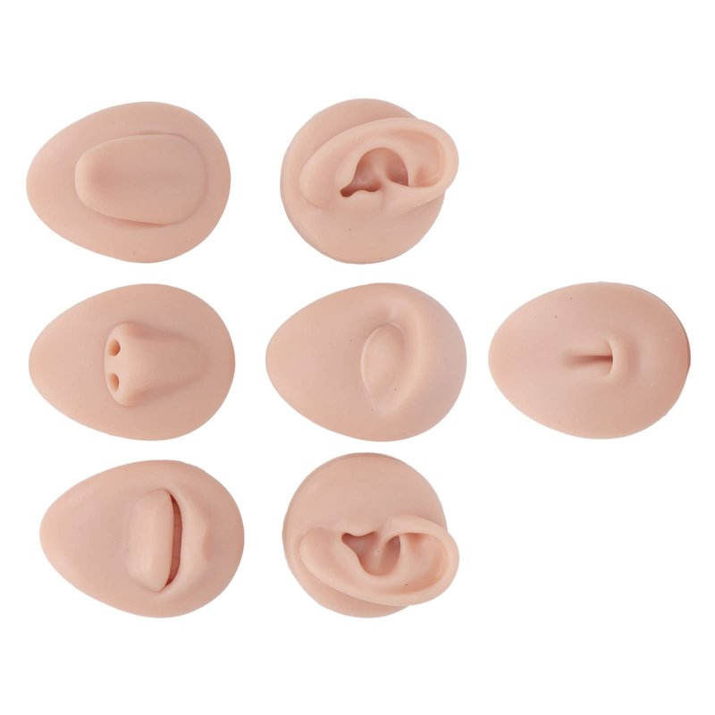 Ear Piercing Kit, Nose Tongue Model, 3D Flexible Simulation Ear Model Body Piercing Practice Model Silicone Nose Safety Pierce Tool for Novice (Medium Skin Color)