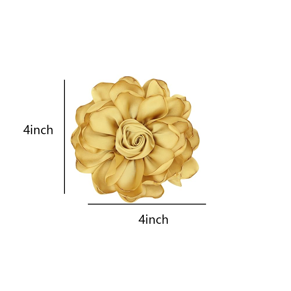 Elegant Large Cloth Flower Brooches Big Camellia Flower Pin for Women Dainty Cloth Fabric Rose Brooches Dress Skirt Scarf Hat Pins Clothing Decoration Accessories (Yellow A)