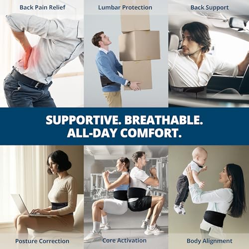 Strong Self-Heating Fit Lower Back Brace – Advanced Composite Fiber Support Belt with X-Shaped Design, Strong Lumbar Support, Pain Relief for Men & Women, Small