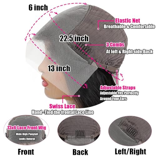 13x6 Lace Front Wigs Human Hair Pre Plucked 180 Density Body Wave HD Lace Front Wigs Natural Color Glueless Hair wig for Women 28 Inch