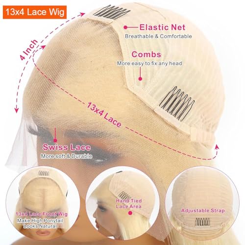 613 Blonde Bob Wig Human Hair 16 Inch 13x4 HD Bob Lace Front Wigs Human Hair Pre Plucked 200 Density Blonde Wig Human Hair Short Bob Wigs for Women