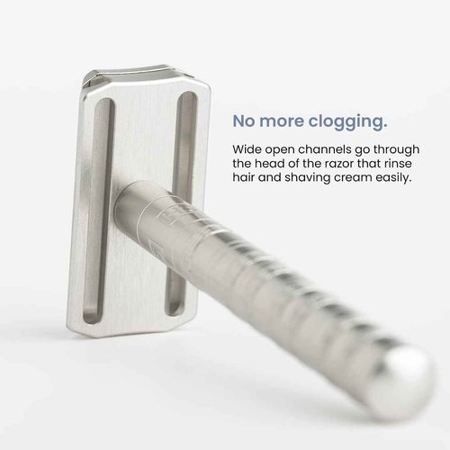 Henson Shaving Razor - Aluminum Double Edge Safety Razor with 5 Spare Blades - 30° Angled Precision With Superior Blade Rigidity- Reusable Single Blade Razors For Men and Women - Mild Aggression