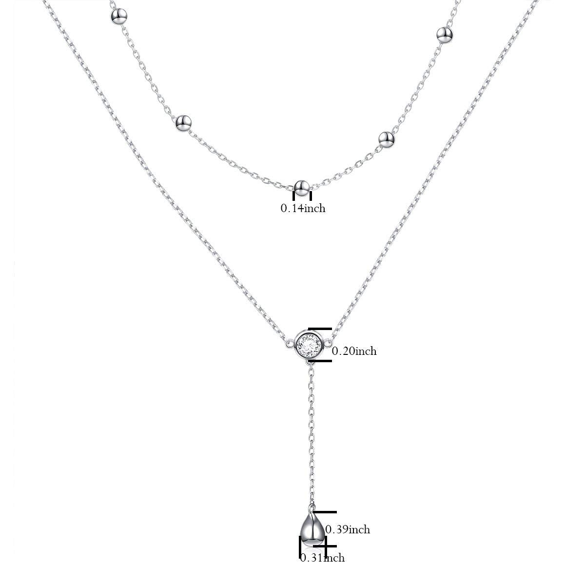 FLYOW Layered Necklace S925 Sterling Silver Teardrop Double Choker Y Lariat Long Necklace Mothers Day Birthday Gifts for Women