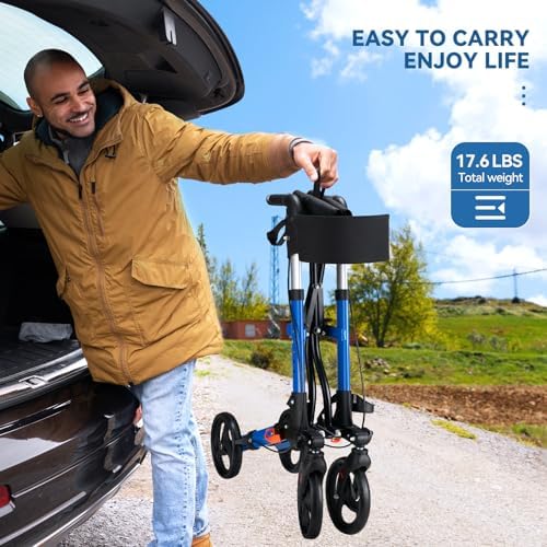 Heavy-Duty Folding Wheelchair - 330 lbs Weight Capacity, Adjustable Height, 8" All-Terrain Wheels | with Cup Holder & Breathable Seat, Portable Mobility Wheelchair for Seniors