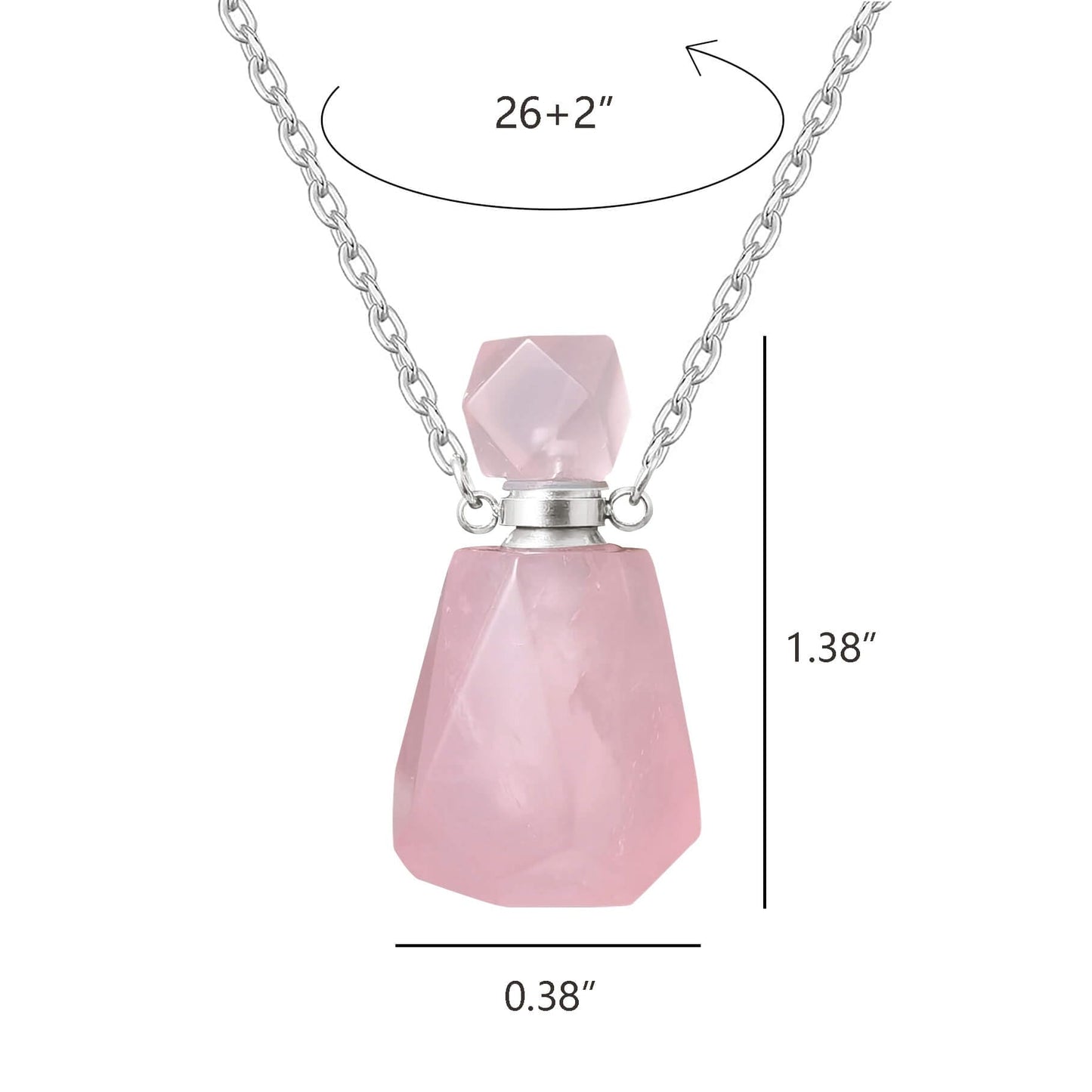 Rose Quartz Necklace, Rose Quartz Necklace, Rose Quartz Crystal Perfume Bottle Necklace with Stainless Steel Chain, Vintage Vial for Essential OilRose Quartz Crystal Perfume Bottle Necklace with Stainless Steel Chain