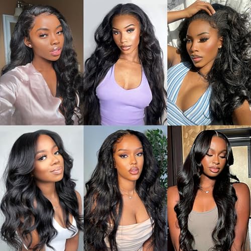 12A Body Wave Bundles Human Hair 22 24 26 inch Brazilian Virgin Human Hair Bundles 100% Unprocessed Human Hair Body Wave Weft Extensions Quick Weave Natural Black