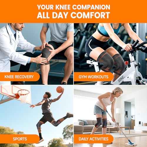 Compression Knee Brace for Women Men 2 Pack Compression Knee Sleeve Knee Brace for Knee Pain Arthritis Meniscus Tear Knee Support for Running Workout Wrestling Weightlifting Sport Athletics Orange XL