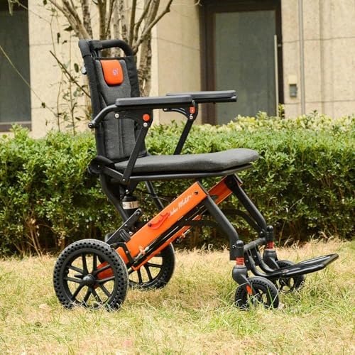 Super Lightweight Portable Transit Travel Wheelchair, Upgraded Folding Transport Wheelchairs (Weight 26.7lbs) for Adults and Seniors, Come with Telescopic Handle and Travel Bag