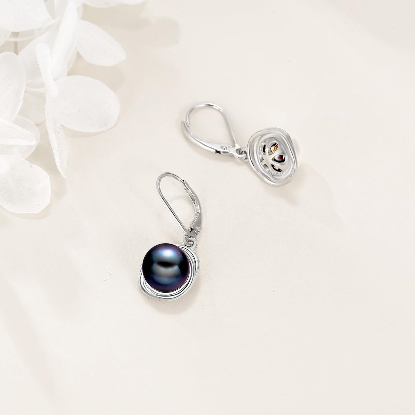 POPLYKE Freshwater Black Pearl Earrings for Women - 925 Sterling Silver Leverback Dangle Earrings - Black Pearl Jewelry Gifts