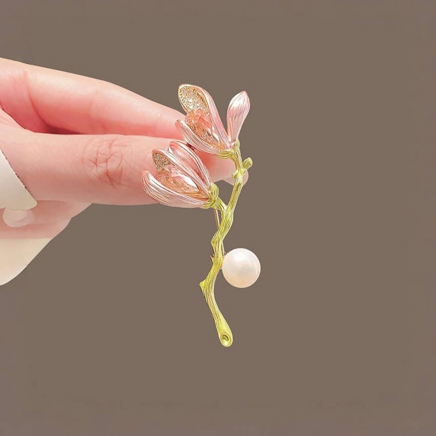 Elegant Flower Brooch for Women, Vintage Premium Enamel Boutonniere, Coat and Suit Pendant Necklace, Jasmine Magnolia Lily Osmanthus Designs (Magnolia-3)