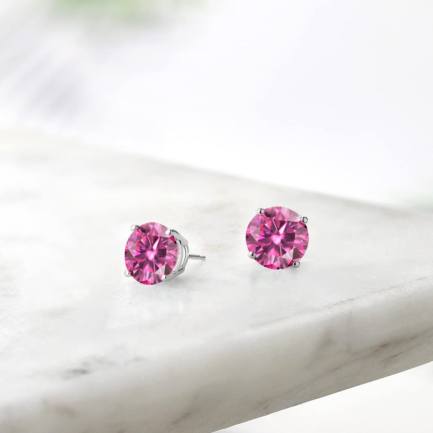 Gem Stone King 2-4 Cttw Round Gemstone Birthstone Stud Earrings For Women Men | 925 Sterling Silver | Round 7MM | Fine Jewelry Gifts for Women Her Mom Wife Men | Pink Moissanite-April
