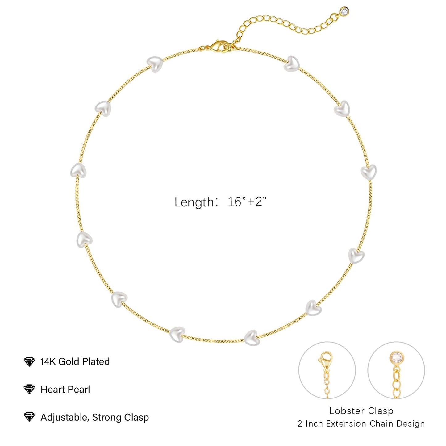Zeffy Gold Pearl Necklace Heart Necklace as Pearls Jewelry Dainty Necklaces for Women Summer Jewelrys Gold and Pearl Choker for White Pearls Necklaces as Wedding Jewelry Gift