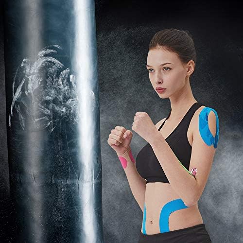 AUPCON Kinesiology Tape Elastic Therapeutic Athletic Tape Hypoallergenic Breathable Cotton Sports Muscle Tape Therapy Recovery Support for Knee Shoulder Ankle Elbow Shin (Uncut-Black)