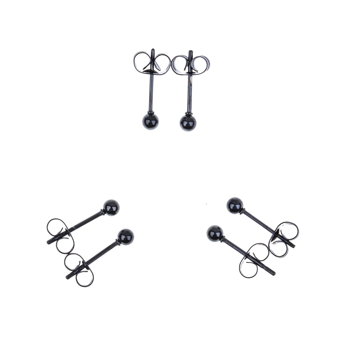 Memsion 316L Surgical Steel Earrings Hypoallergenic Black Ball Stud Earrings Set for Women Men Nickel Free Cartilage Ear Rings 3Pairs of 3mm Ball Stud Earrings