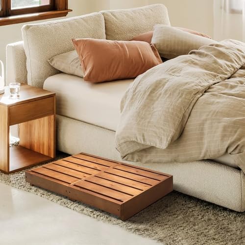 Indoor Wooden Step Stool 3.5'' Height, Outdoor Steps with Non Slip Pads, Step for Outside, Safety Stepping Stool for Bathroom, Kitchen, Bed (Oak Color)