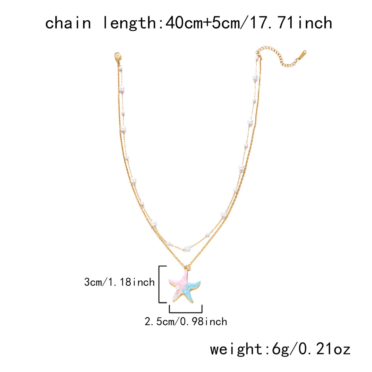 Harlermoon Gold Starfish Necklace for Women - 18K Gold Plated Stainless Steel Ocean Beach Jewelry, Sea Turtle Shell Pearl Pendant, Waterproof Non Tarnish Snake Chain Choker, Summer Vacation Mermaid Gifts (Large Starfish Pearl)