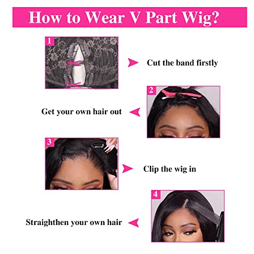 V Part Wigs Straight Brazilian Virgin Human Hair Wigs for Black Women Upgrade U Part Wigs Glueless Full Head Clip In Half Wig V Shape Wig No Leave Out 180% Density Natural Color 18"