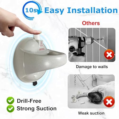 Safety Suction Shower Grab Bar, Glow in The Dark Shower Grab Bar with 418 Pounds Capacity, Shower Handles for Elderly Suction, Handicap Grab Bar for Bathroom, Bathtub, Toilet, Gray