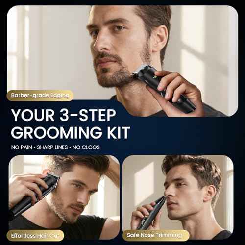 Ufree 3-in-1 Beard Trimmer Kit, Men's Electric Shaver Razor for Mustache Body Nose Facial Hair, Professional Hair Trimmer, Rechargeable Clippers, Waterproof Beard Grooming, Birthday Gifts for Men